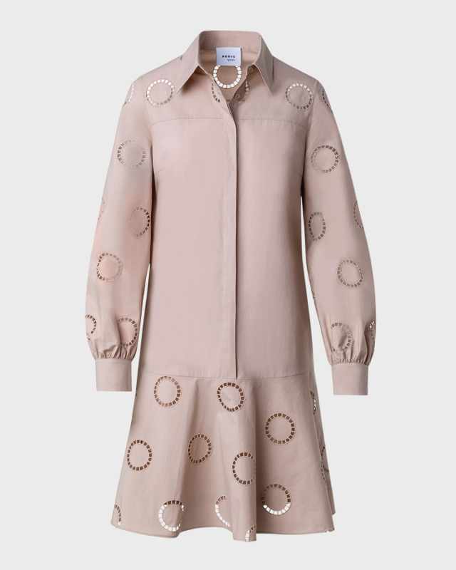Eyelet-Embroidered Poplin Long-Sleeve Shirtdress